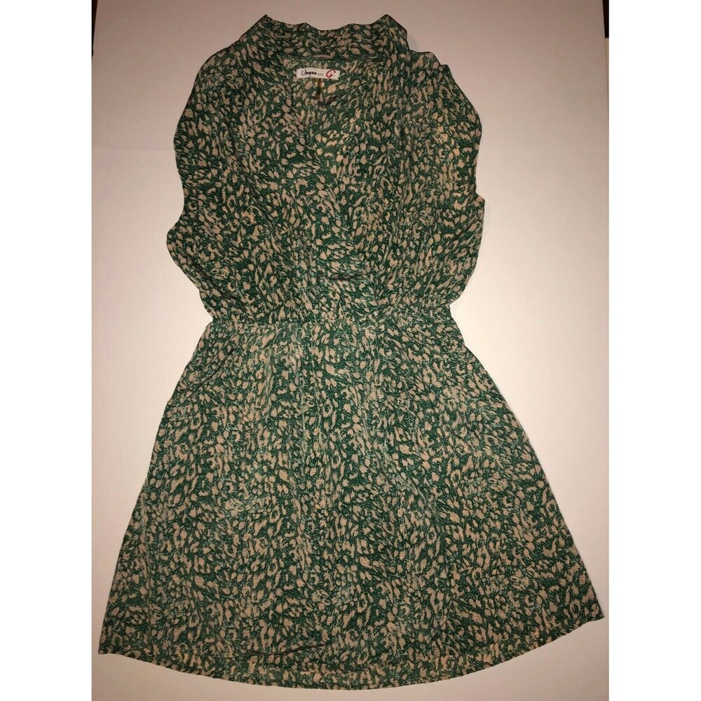Umgee Dress Medium Green & Beige abstract animal print faux wrap shift